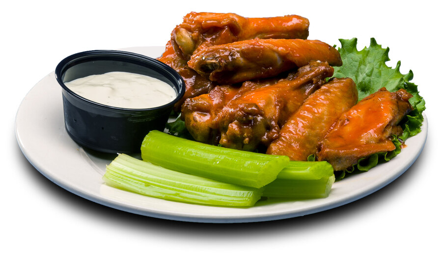 Jumbo wings cooked without breading and tossed in our own Buffalo sauce with celery and ranch or bleu cheese dipping sauce.