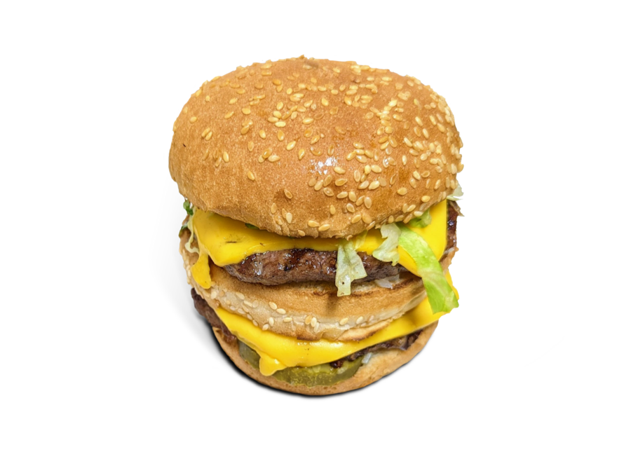 <p>Two 1/4 lb. patties, American cheese, lettuce, pickles, onions, special sauce on a double deck bun.</p>