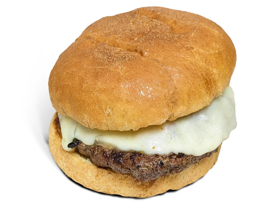 <p>1/3 pounder with crumbled bacon, scallions and cracked black pepper smothered with provolone on a Kaiser roll with a side of house sauce.</p>