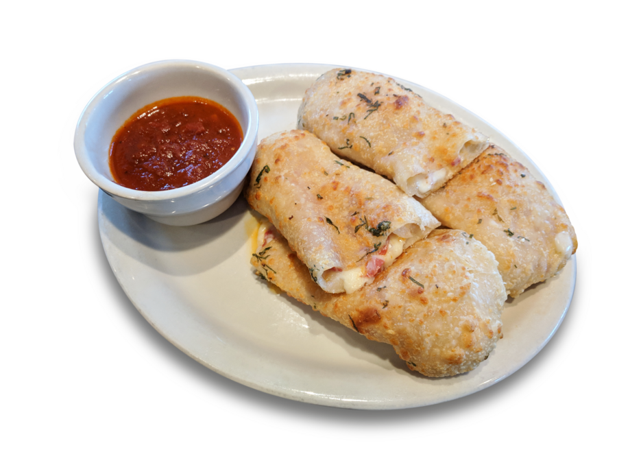 <p>The same hand twisted sticks this time stuffed with pepperoni and mozzarella and topped with garlic and parmesan. Served with your choice of 1 sauce.</p>